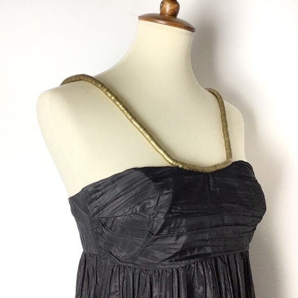 Calypso St. Barth Black Silk Pleated Dress with Gold Metal Collar Size 2 - Picture 4 of 8